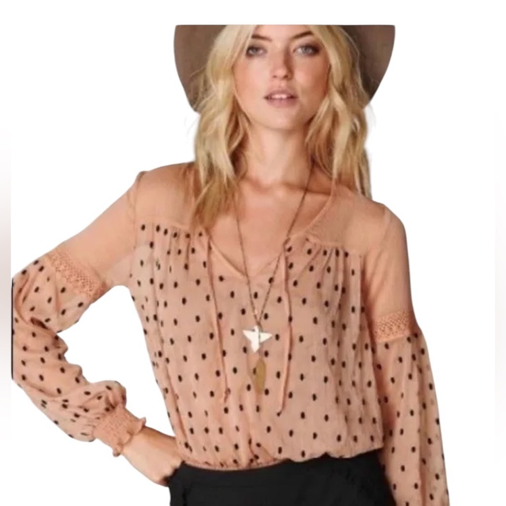 Free People Peach Polka Dot Blouse